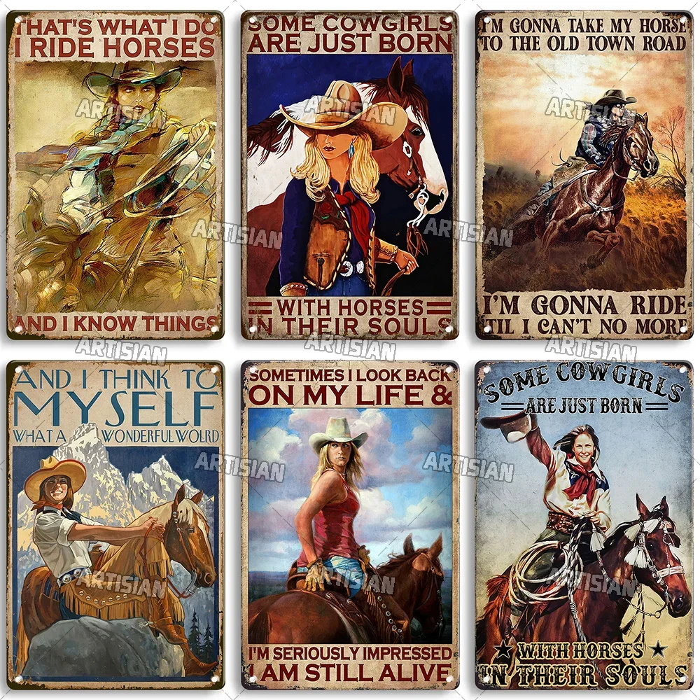 Artisian Ride Horse Metal Poster Cowgirl Cowboy Tin Plate Horse Racing Decorative Sign Wall Decor Garage Bar Pub Club Hotel Cafe