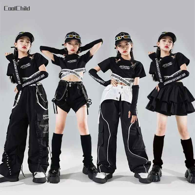 Hip Hop Kids Crop Top Street Dance Cargo Pants Pleated Skirts Girls K-pop Streetwear Children Jazz Costumes Stage Clothes Sets