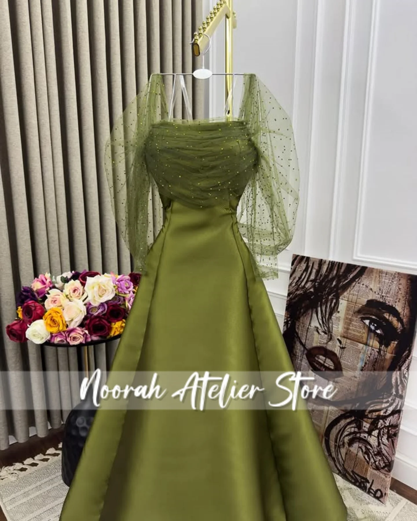 Groene Lange Illusie Mouwen Dubai Avondjurk 2025 Aline trouwjurk Galajurk فسات dare namiة voor speciale gelegenheden Op maat