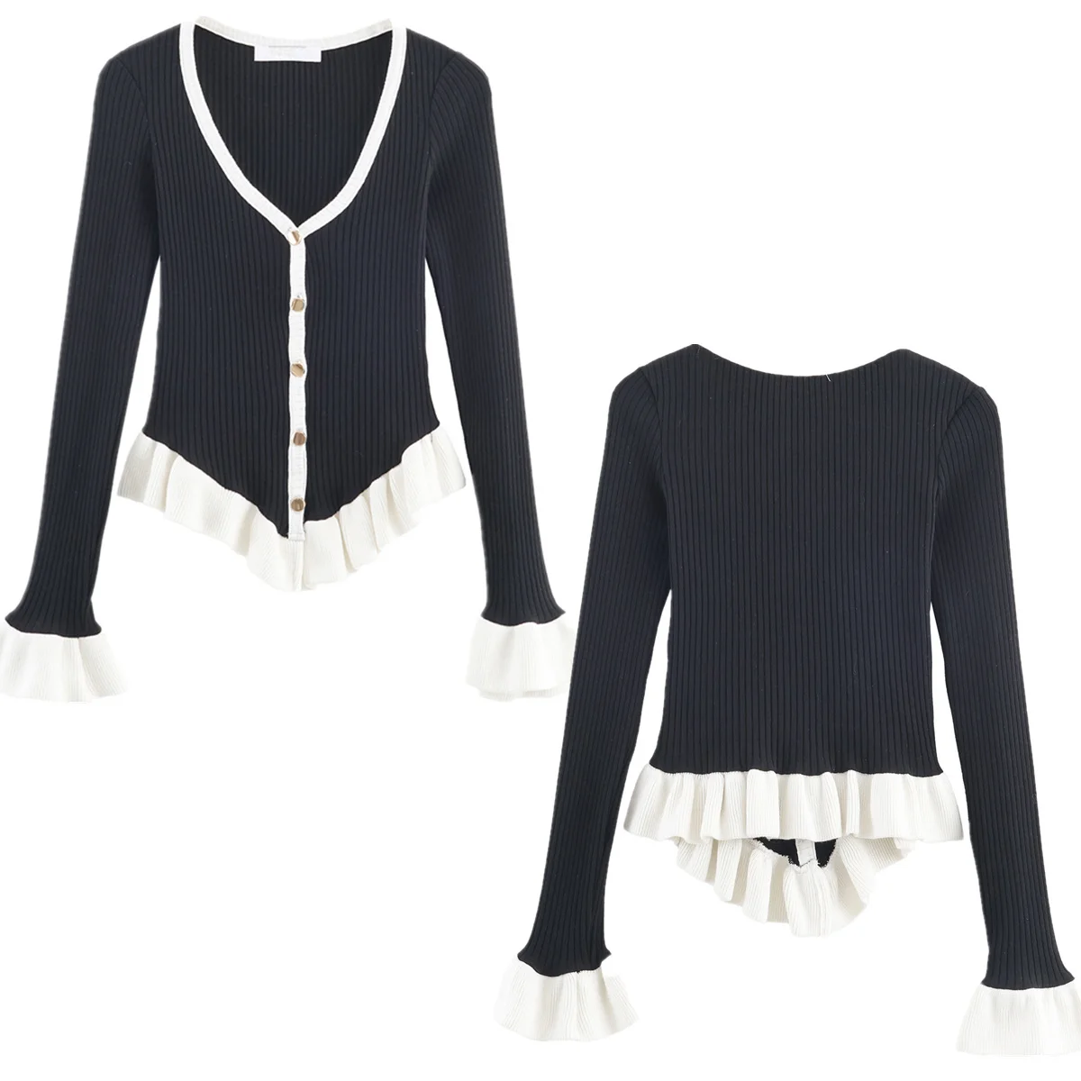 

Jenny & Dave женский свитер, трикотаж, женская одежда, французский винтажный вязаный свитер с цветными блоками и рюшами по краям, облегающие короткие топы