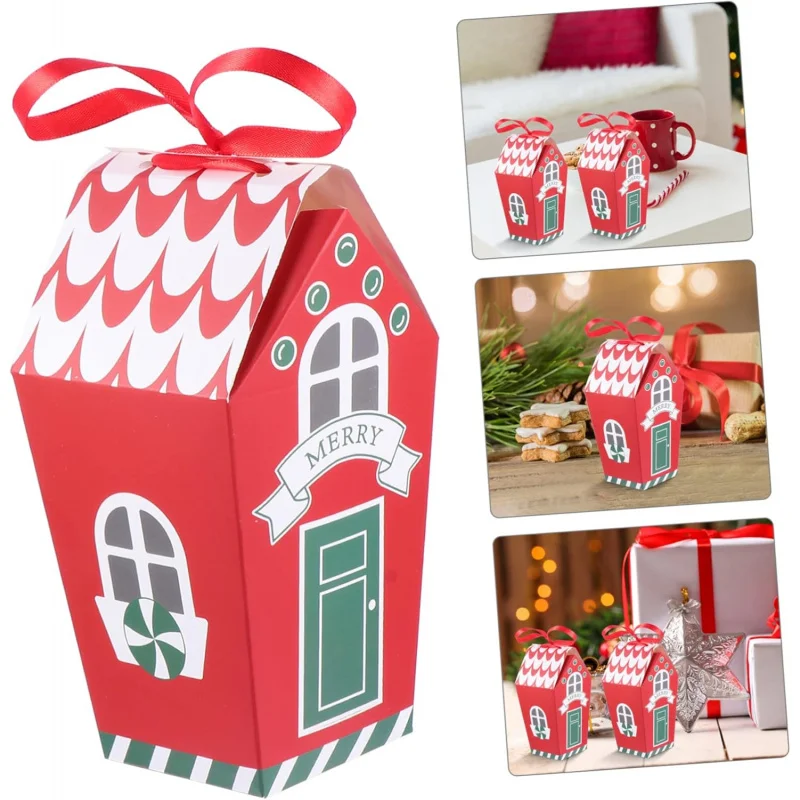 10 Stück Weihnachts-Süßigkeitshaus-Geschenkboxen, kreative Papierbehälter für Partygeschenke, Feiertags-Leckereien für Süßigkeiten