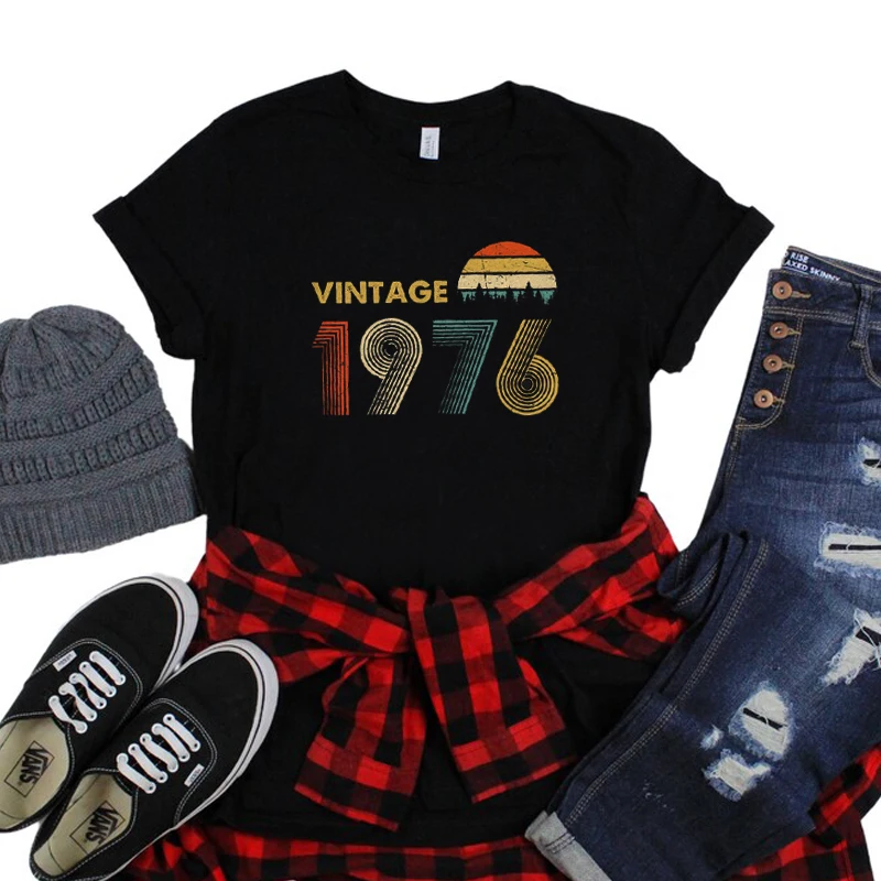 Vintage 1976 Women T Shirt 48th Birthday Gift Idea for 48 Years Old Dad Grandpa Mom Grandma Unisex 70s Retro Classic Tshirt