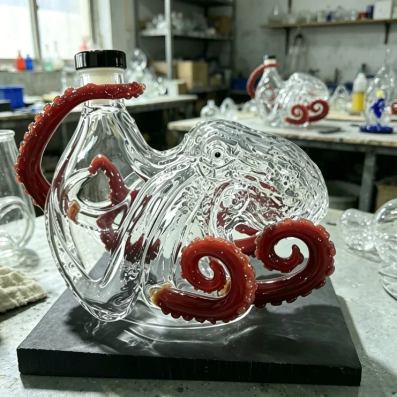 Kraken Tentacle Glass Decanter Vivid Red Unique Sea Creature Design Whiskey Vodka Bottle Home Bar Decorative Alcohol Contai