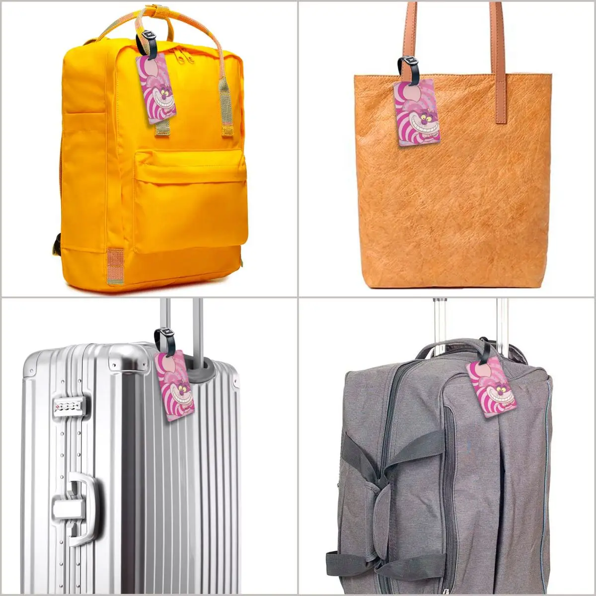Etiqueta de equipaje personalizada con Collage de gato de Cheshire, protección de privacidad, etiquetas de equipaje, etiquetas de bolsa de viaje, maleta