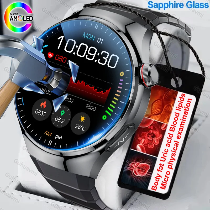 2026 New Health Micro Examination Smart Watch Sapphire AMOLED Screen ECG+PPG Blood fat Uric acid Organ Monitor Call Smartwatches