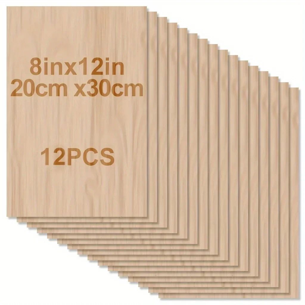 4 pz/8 pz/12 pz fogli di legno per l\'artigianato-12x 8in/20*30cm - 2mm di spessore fogli di compensato con superfici lisce quadrati tavole di legno