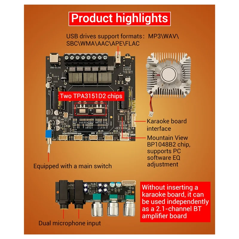 

ZK-DAM L1 2X220w&350W 2.1 Channel BT Digital Power Amplifier Board TPA3251D2 High Power Low Noise Audio Amplifier Module-A09I