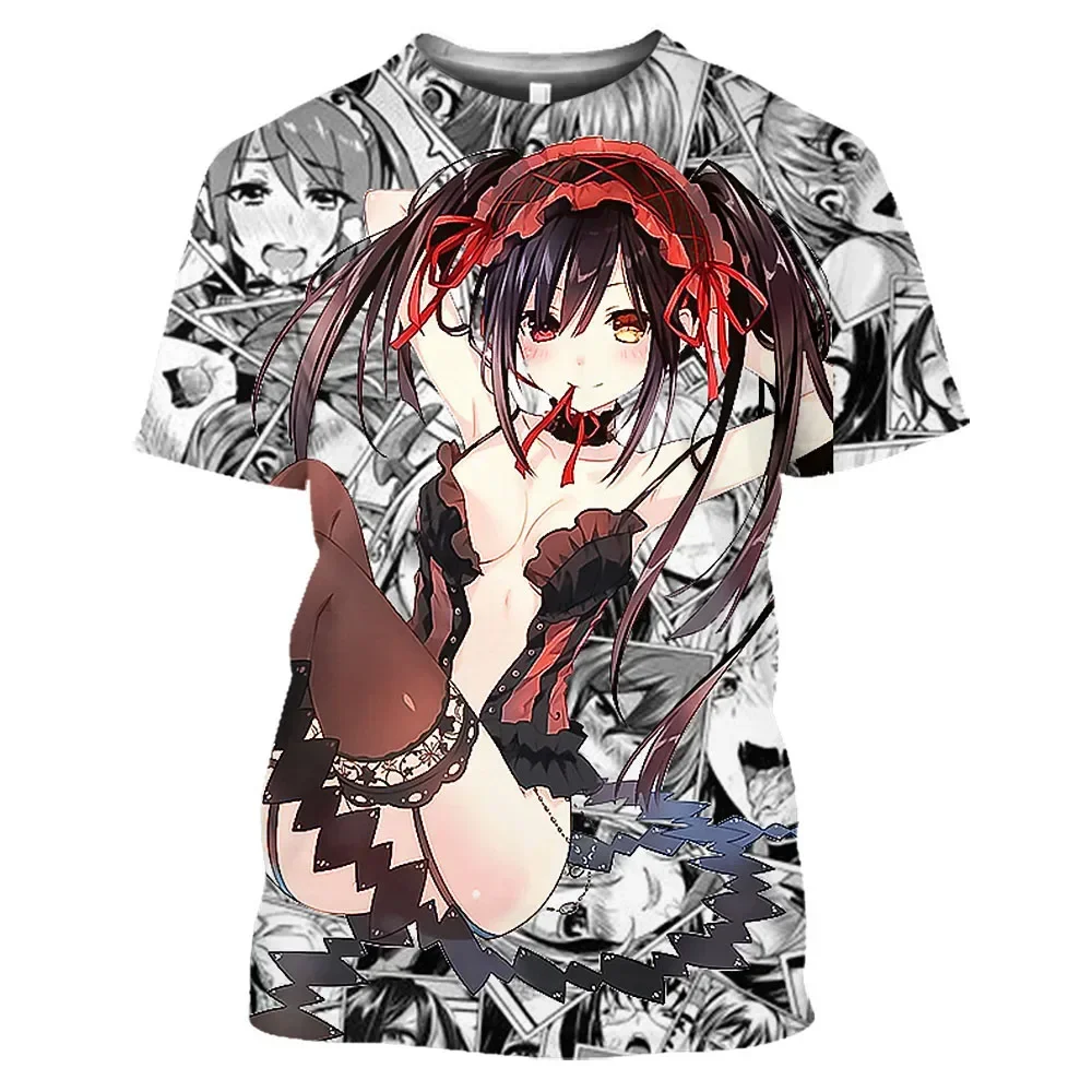 2024 Summer New Manga Sexy Girl Otaku 3d Printed Male T-shirt Harajuku Short Sleeve Large Size Loose Comfortable Breathable Top