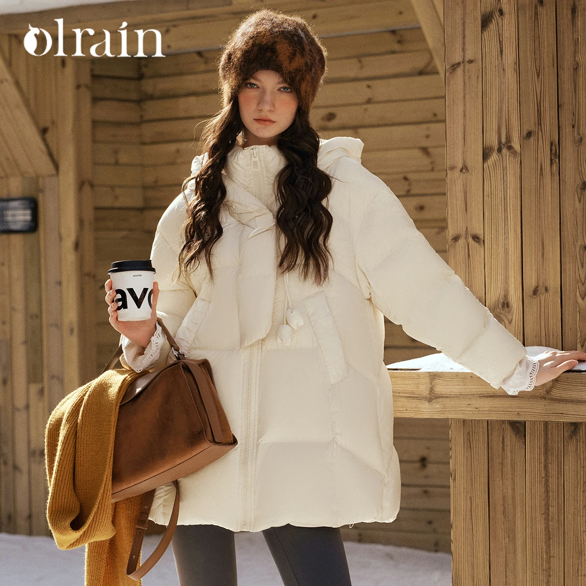 OLrain Women's Winter Down Jacket 2025 Casual Floral Lace-up Thick Hooded Coats French Straight Ladies Long Coats GO57DY000819