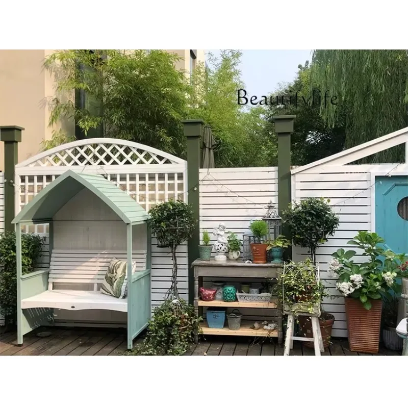 BA Gazebo Long Chair Courtyard Chair Outdoor Solid Wood Courtyard Garden Villa European And American Sunshade Simple Double Park