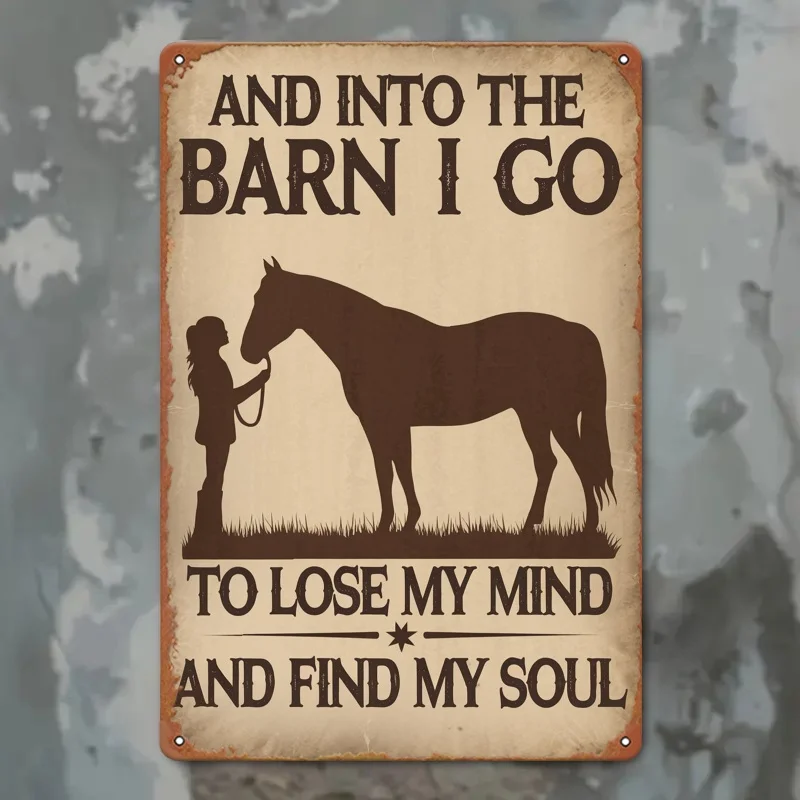 Vintage Horse Barn Metal Tin Sign Rustic Equestrian Wall Decor for Stable Farm Home Office 8x12 Inch