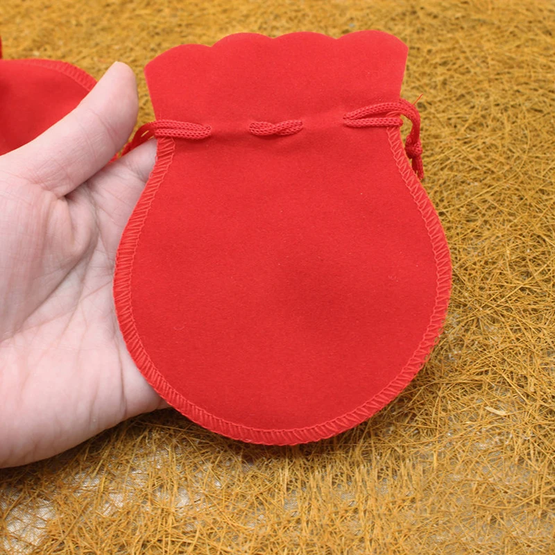 Pequeño bolso de terciopelo para joyería, bolsa de gamuza de tela ecológica, bolsa de calabaza roja, bolsa de regalo personalizada con cordón, calabaza