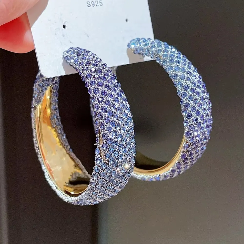 New Fashion Exaggerate Shiny Rhinestones Earrings Big Hoop Earrings Geometric Round Crystal Earrings Jewelry Accessories Gifts