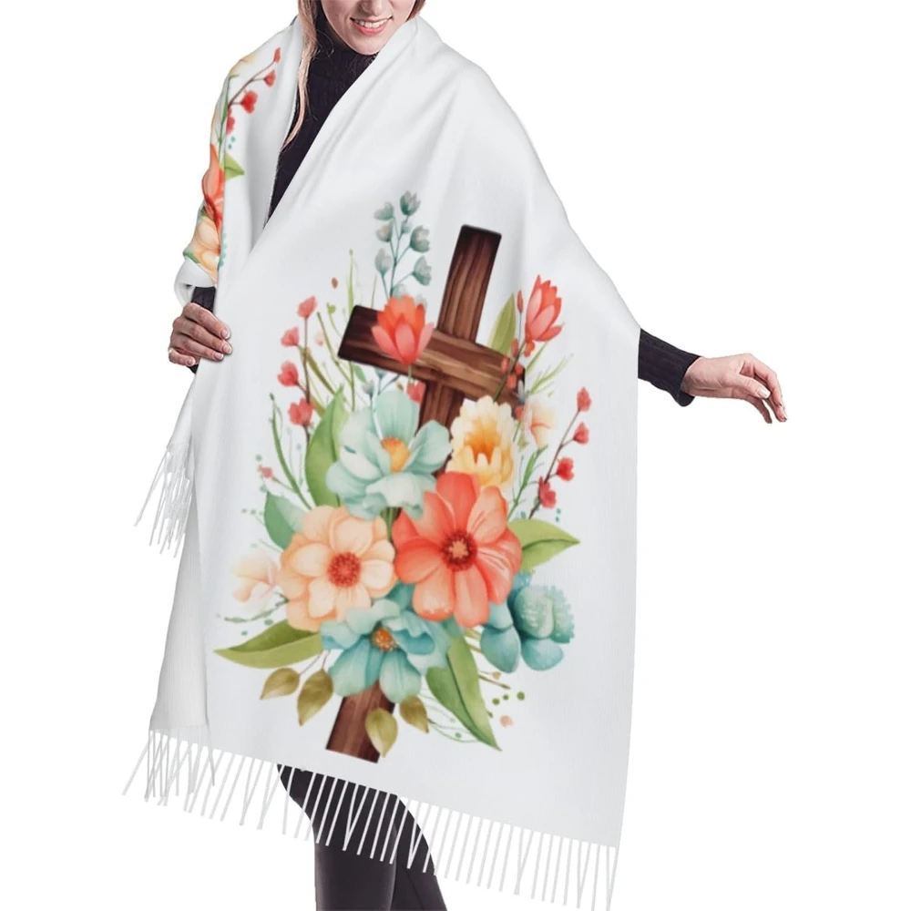 Virgen de Guadalupe Virgin Mary Prayer Shawls Tassel Wraps Warm Soft Winter Lightweight Cashmere Scarf for Women