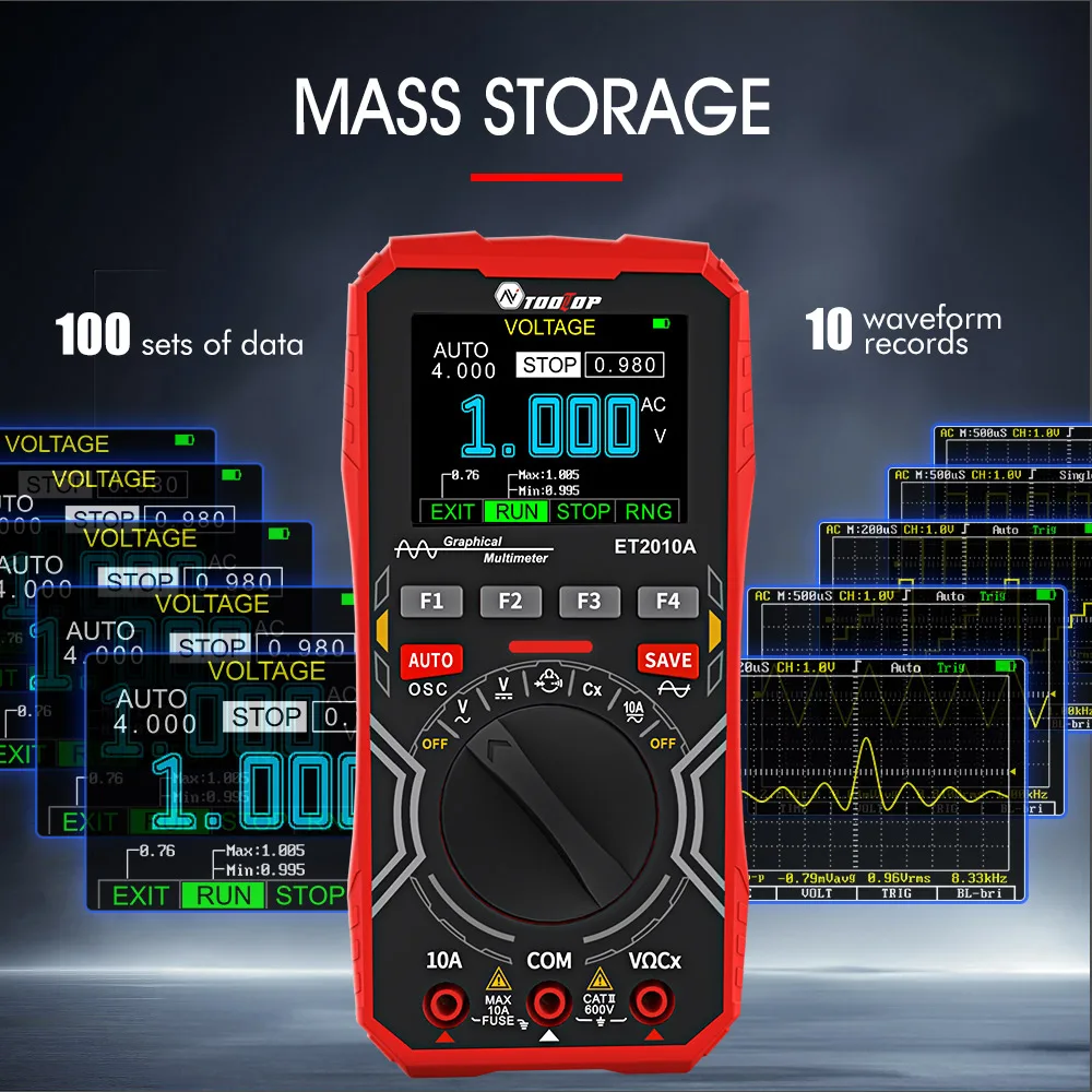 TOOLTOP Digital Auto Multimetro oscilloscopio 2.5Msps campionamento 1MHz larghezza di banda analogica 4000Count REL MAX misuratore Multimetro grafico