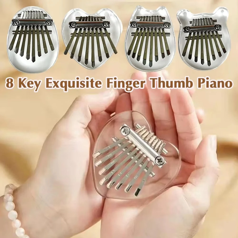 Miwayer Piano de pulgar portátil de 8 tonos para principiantes: Kalimba de madera, piano de dedo de cristal transparente, instrumento musical