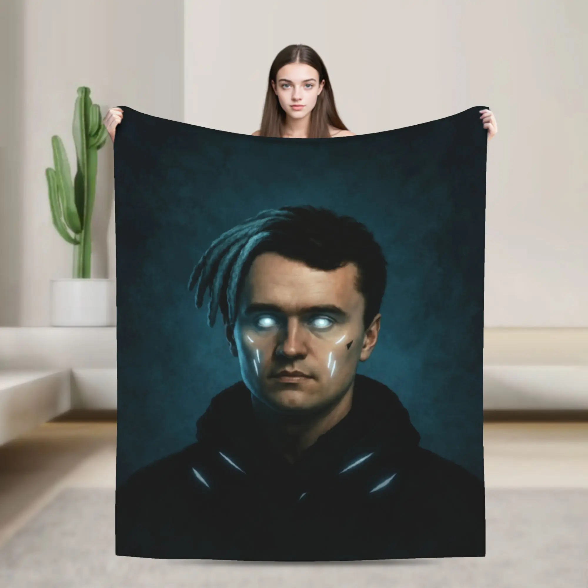 Charlie Kirk Glowing Eyes Dark Cyber Meme Blankets Boy Flannel Bedding Throws For Bedroom Soft Comfy Custom Quality Bedspread