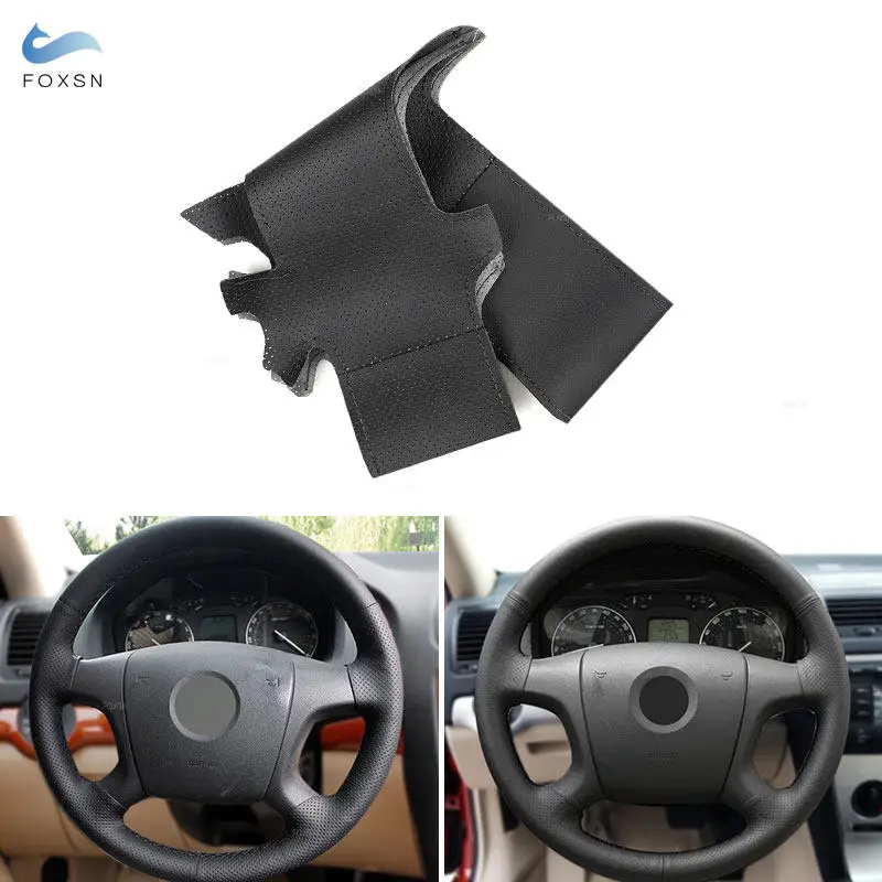 For Skoda Octavia Fabia 2004 - 2009 Superb Roomster 2006 2007 2008 Car Steering Wheel Cover Black Perforated Leather Accessories