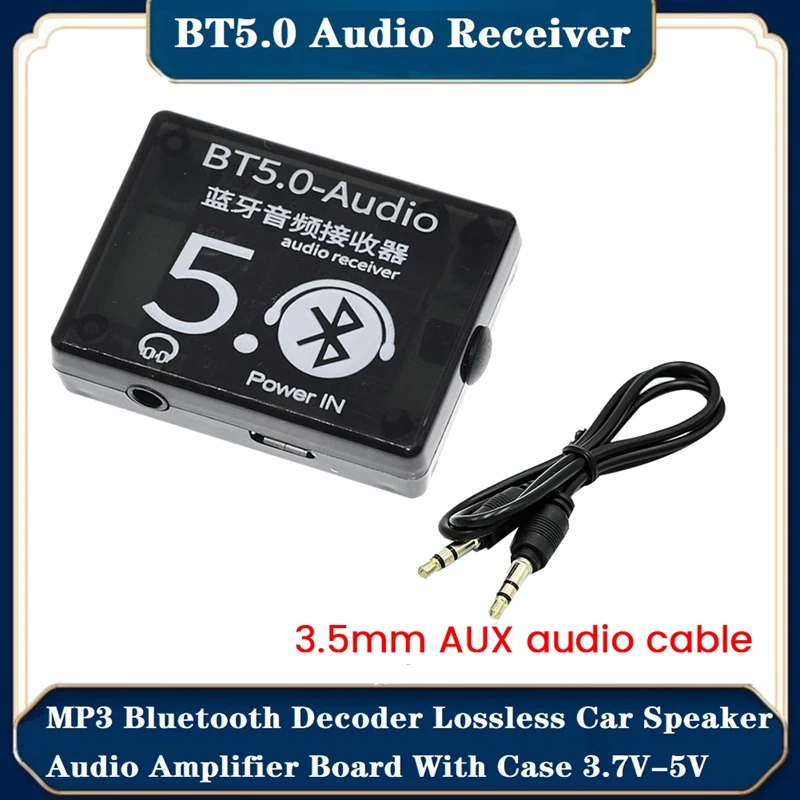 

BT5.0 Audio Receiver MP3 Bluetooth Decoder Lossless Car Speaker Audio Amplifier Board With Case+AUX Audio Cable DC3.7-5V