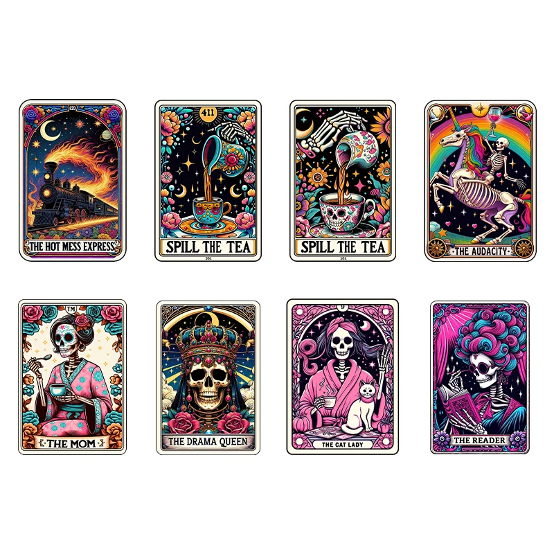 

Tarot Card Print Sticker For Queen For Clothing Hooding Fashionable Women Skull Thermals Transfer Appliqued Heat Sticker Patches