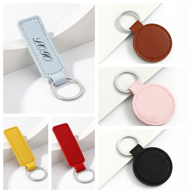 Logo personnalisé Rectangle rond sac en cuir PU porte-clés Laser nom personnalisé voiture porte-clés anneau cadeau d'affaires numéro de pièce porte-clés