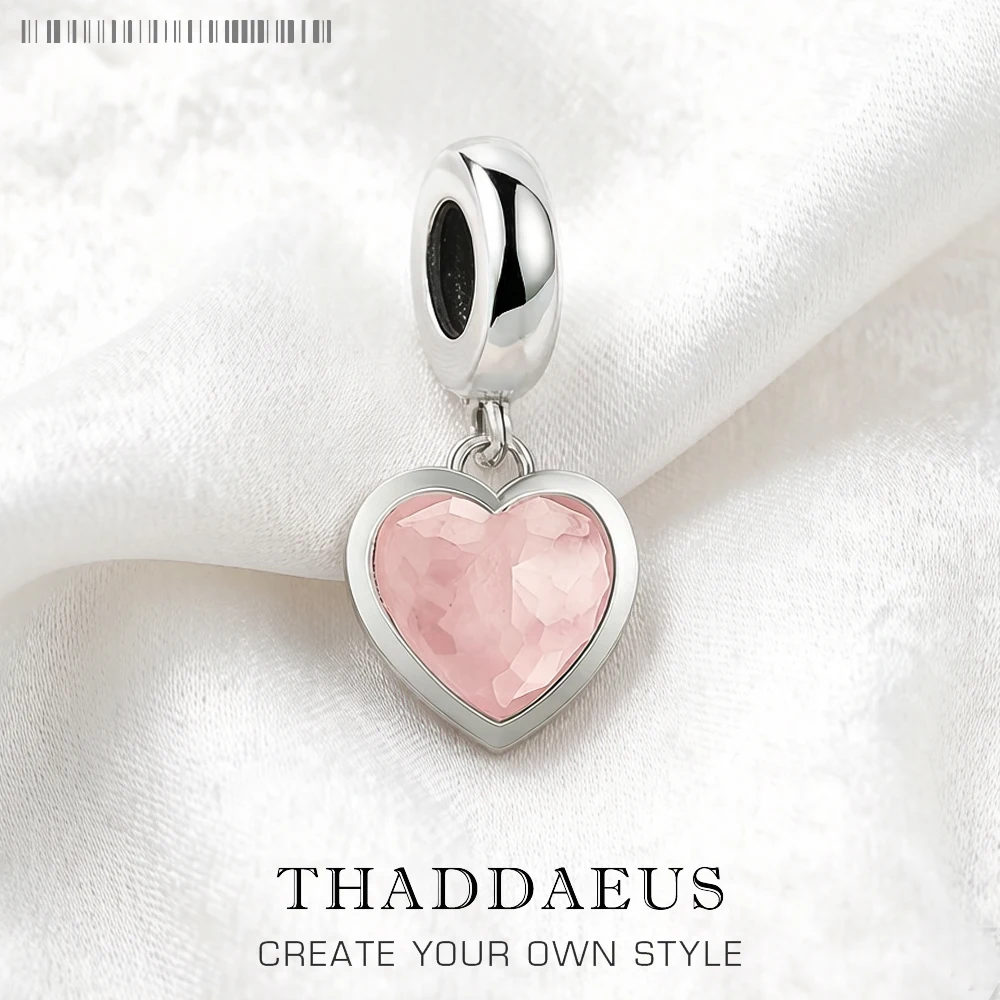 

Heart with Pink Stones Dangle Charm Europe Style Club Jewelry Romantic Gift In 925 Sterling Silver