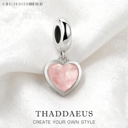 Heart with Pink Stones Dangle Charm Europe Style Club Jewelry Romantic Gift In 925 Sterling Silver