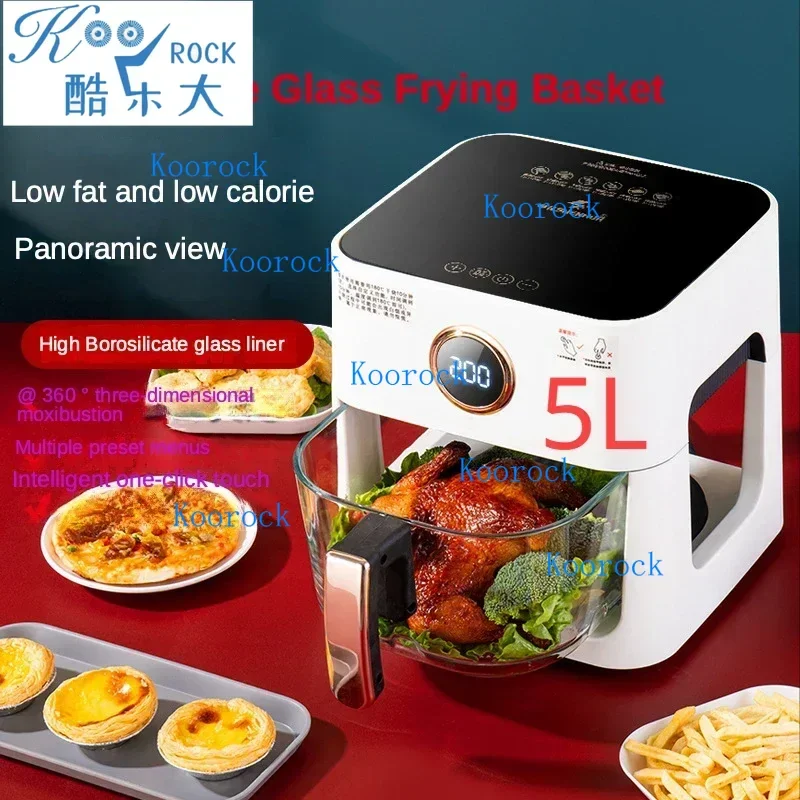 Visual Air Fryer for Home, 5-in-1 Smart Electric Fry Pot with Tempered Glass Lid, See-Through Cooking, Auto Chip Maker
