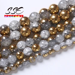 Bicolor Snow Cracked Quartz Crystal Glass Beads Natural Stone Round Loose Beads For Jewelry Making Diy Bracelets 6 8 10 12mm 15