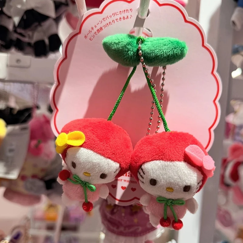 اليابانية 3D الكرز مرحبا كيتي حقيبة مدرسية قلادة Kawaii Harajuku لطيف مرحبا كيتي المفاتيح قلادة اكسسوارات هدية عيد ميلاد