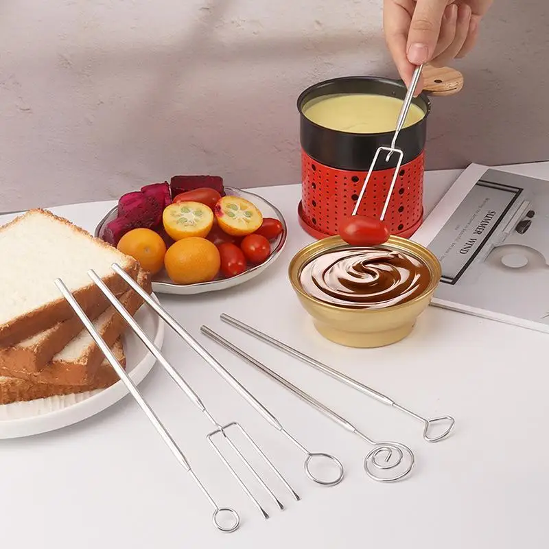 Stainless Steel Fondue Dipping Forks Durable Unique Design: 1/6 Pcs Chocolate Parties Fruit Platters Daily Use