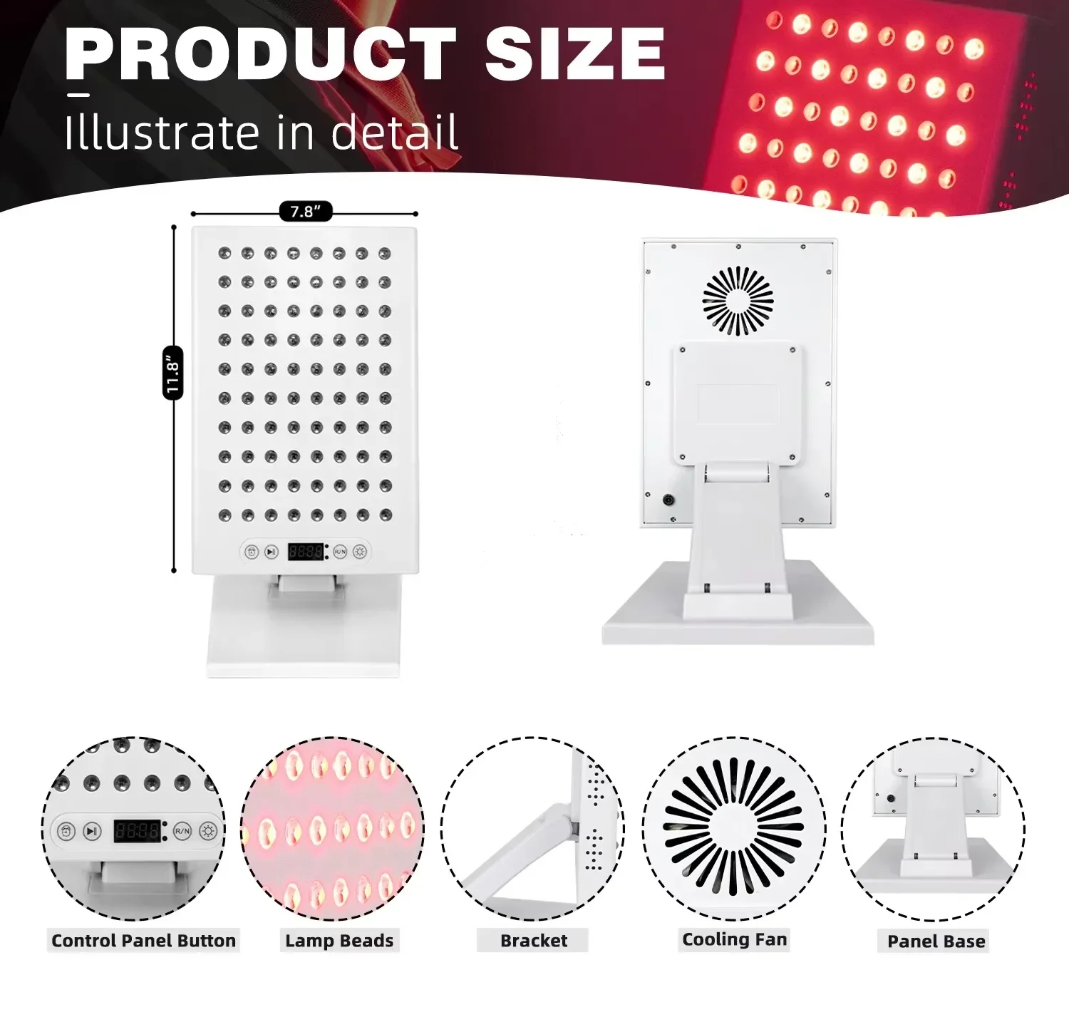 لوحة LED حمراء بالقرب من الأشعة تحت الحمراء 660 نانومتر 850 نانومتر جهاز علاج بالضوء الأحمر للألم والجلد والانتعاش والنوم ولوحة طاقة عالية محمولة منزلية