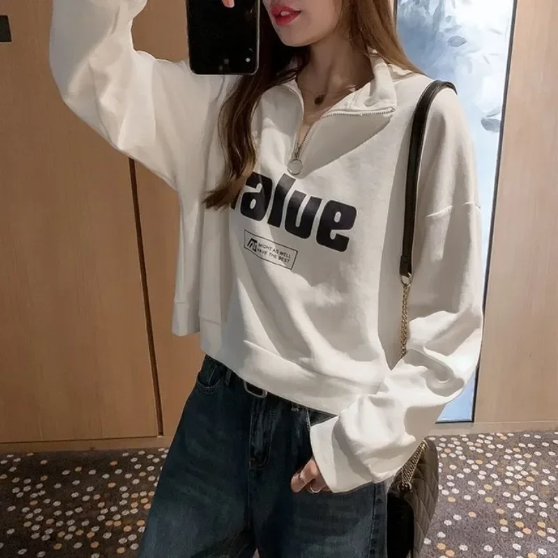 

Pullovers White Black Female Top Spring and Autumn Women's Sweatshirts Coat Korean Popular Clothes Essential Xxl Designer Sport