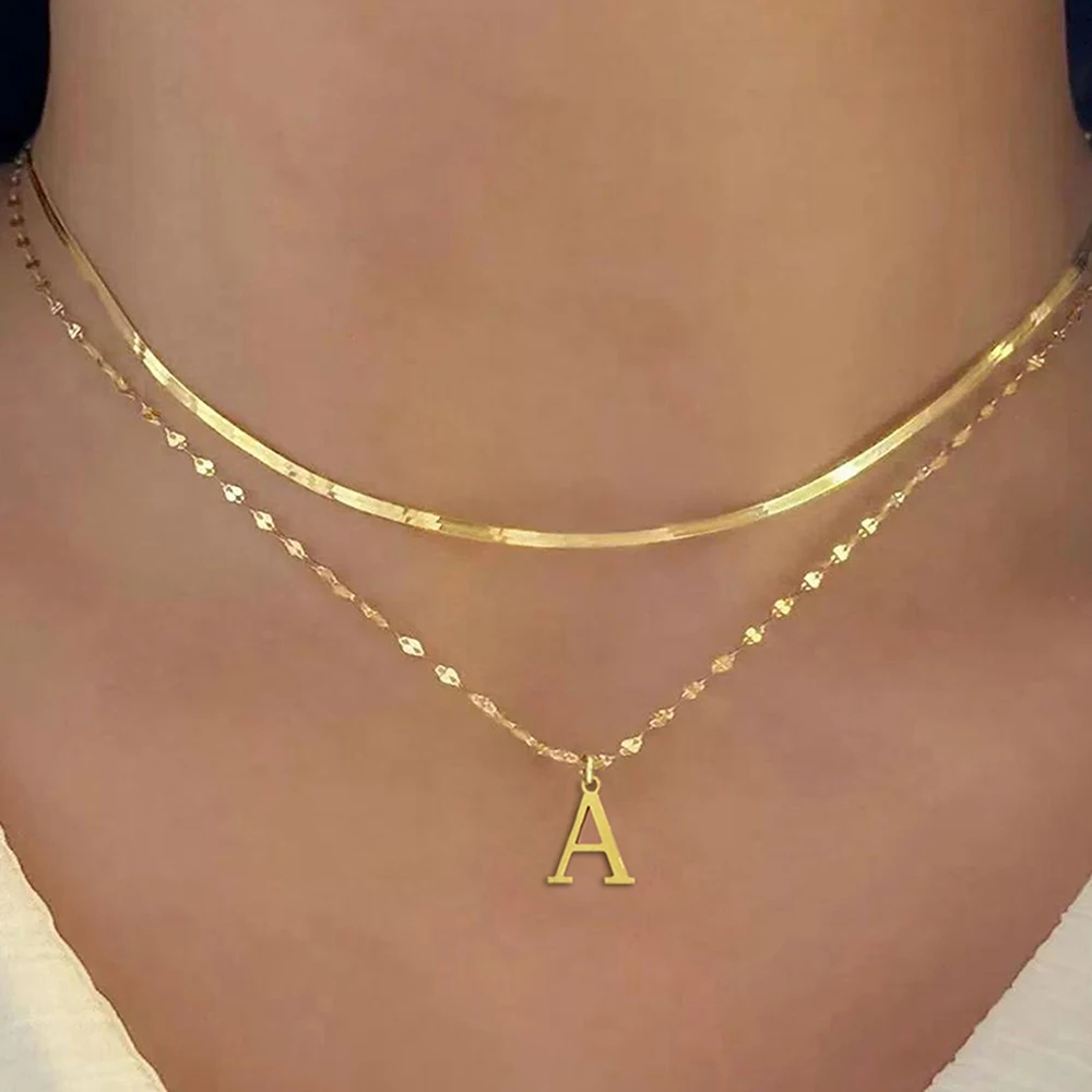 DGIDDK الفولاذ المقاوم للصدأ 26 رسائل قلادة قلادة مزدوجة مكدسة ارتداء أوروبا والولايات المتحدة الاسلوب المناسب مجوهرات نسائية #1