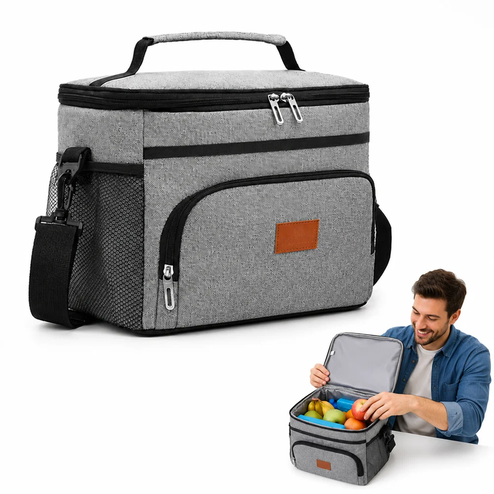 15L 16 Qt Large Insulated Picnic Cooler Bag Leakproof Thickened Thermal Ice Tote Shoulder Strap for Outdoor Car Travel