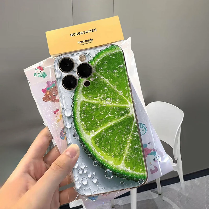 Capa de Silicone Colorida Limão Gelo para iPhone 16 17 15 14 13 12 11 Pro Max 15 Plus 16e Capa Transparente de Silicone Macia