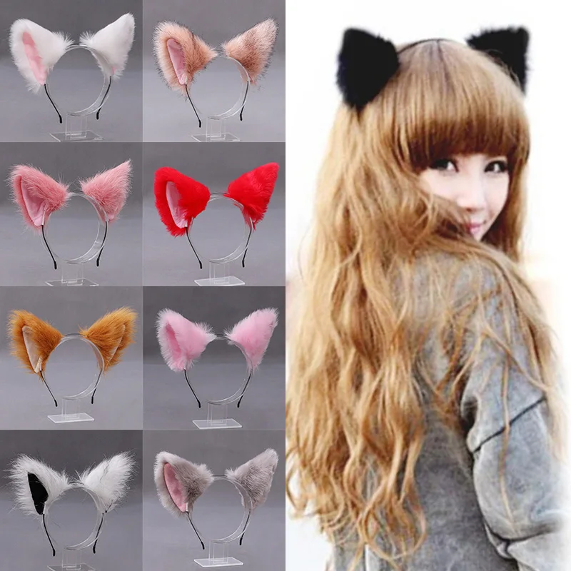 Anime Cat Fox Fur Ear Hair Hoops, Cosplay Hairband, Tiaras, Banda, Headwear, Acessórios, Headwear, Bonito, Halloween, Natal