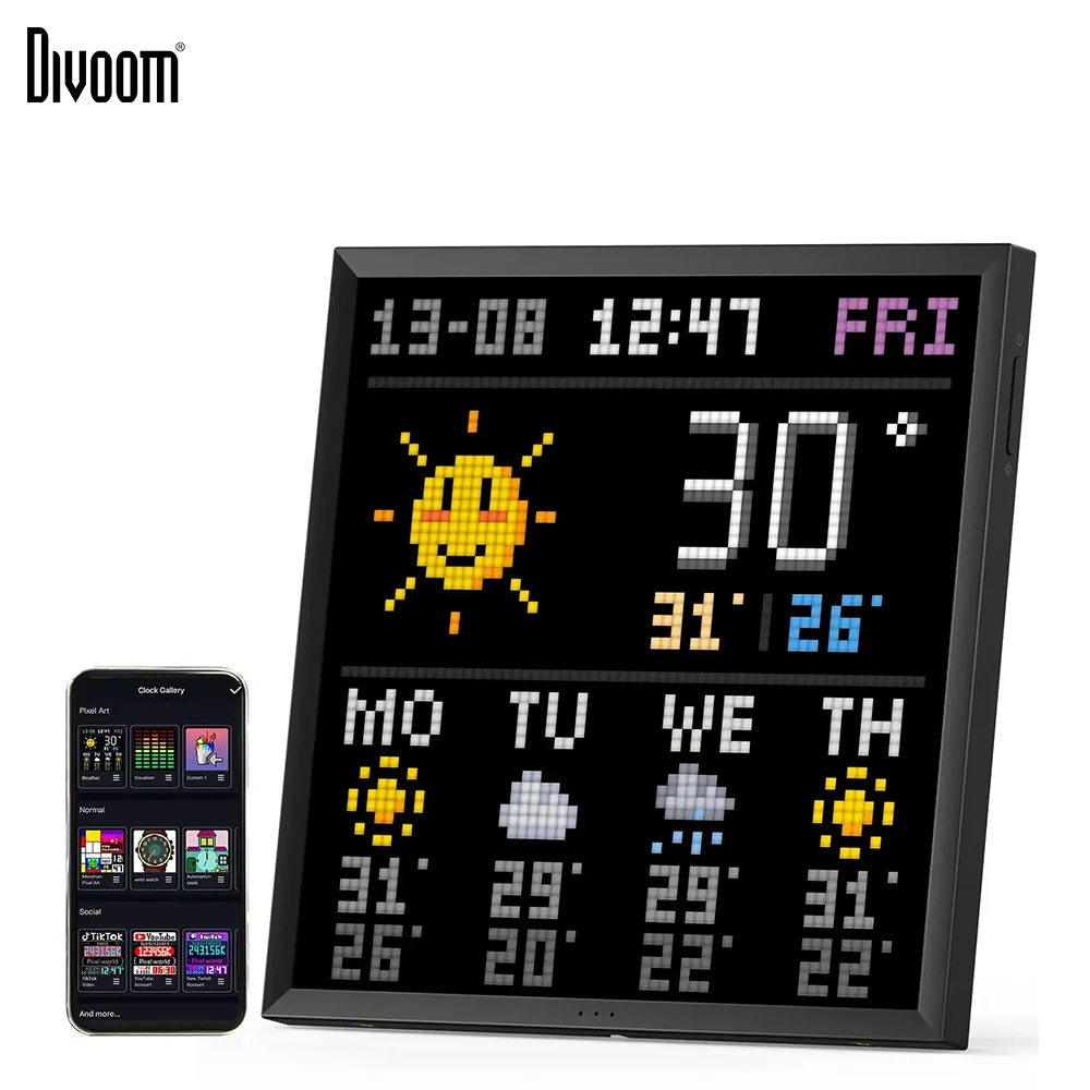 Divoom Pixoo 64 Digital Photo Frame with 64*64 Pixel Art LED Picture Electronic Display Board,Neon Light Sign Home Decoration