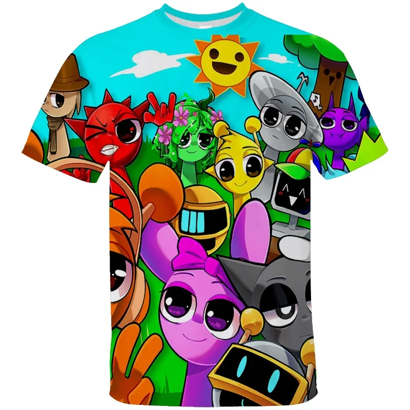 

Girls Boys Sprunki 3D Print Clothes Kids Summer O-neck Short Sleeve Tees Toddler Cute Cartoon T-shirt Children's Casual T Shirts