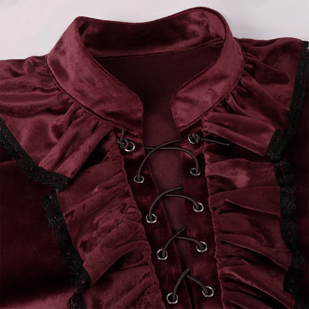 Medieval Men Shirt Gothic Ruffled Blouse Victorian Stand Collar Jabot Shirt Steampunk Pirate Vampire Costume