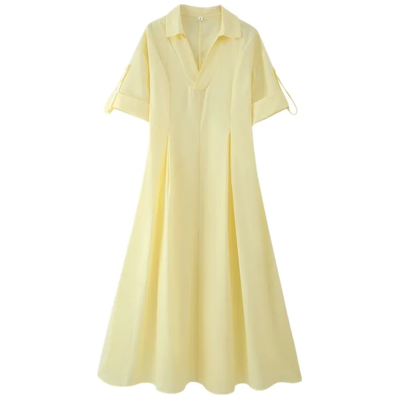 ฤดูร้อน 2025 การออกแบบของผู้หญิง Sense สีบริสุทธิ์ irt Dr เอวกระชับสัดส่วน A-Line ยาว Dr อเนกประสงค์เอวสูงเดินทาง Sle