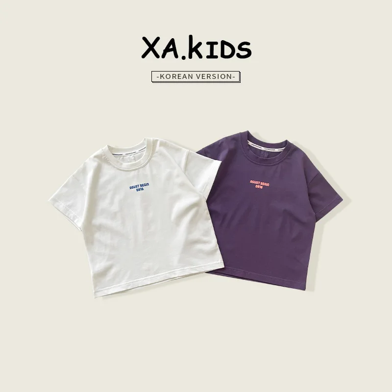 

2024 Summer New Children's Wear Korean Edition Casual Versatile T-shirt for Boys and Girls Letter Printing Thin Short Sleeves