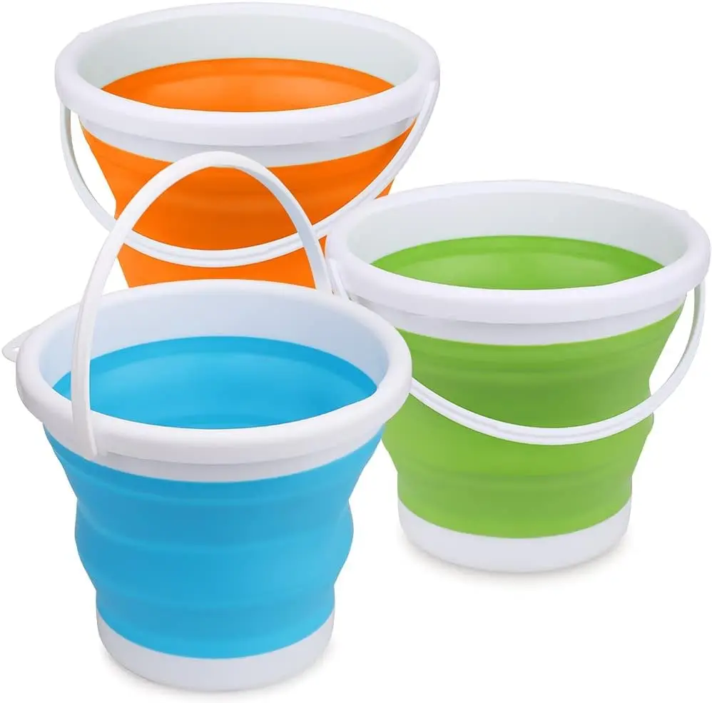 

Collapsible Silicone Beach Buckets with Mesh Bag, 3L Sand Pails for Kids Adults, Travel Camping Pool Toy Set