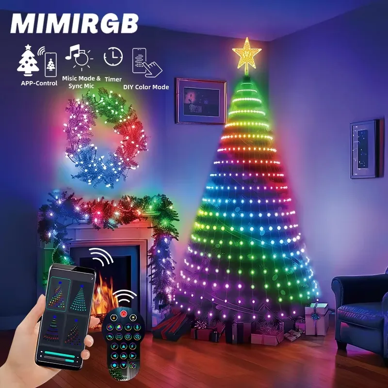 

MIMIRGB 6.89ft 400LED Christmas Tree Garland DIY Picture Animation Display LED Fairy String Star Lights Wedding Holiday Lighting