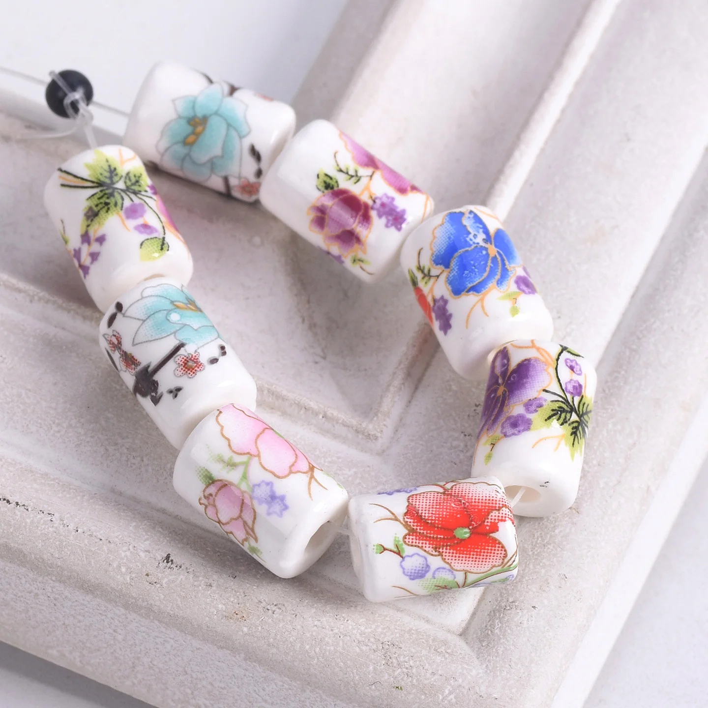 10pcs 12x9mm Cylinder Shape Flower Patterns Ceramic Porcelain Loose Crafts Beads For Jewelry Making DIY Crafts Findings view 3