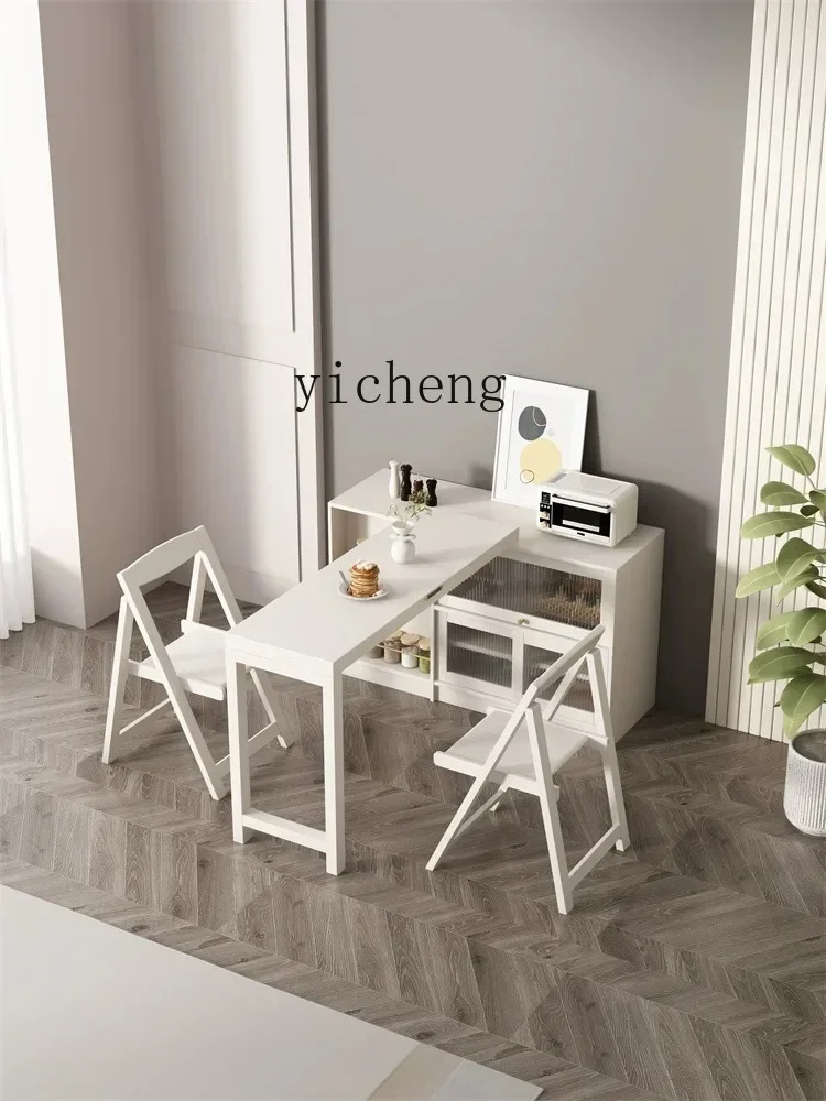 Modern Simple Home Foldable Flip Mobile Solid Wood Sideboard Integrated Storage Table Chair