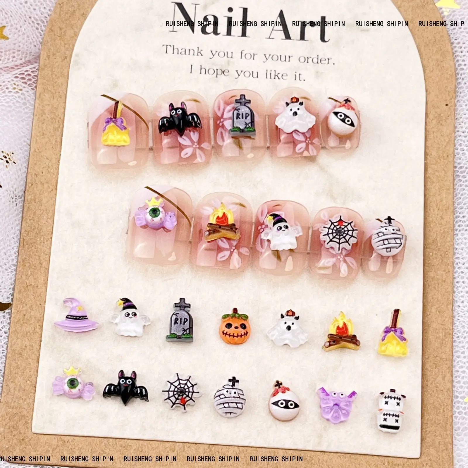 

20pcs Resin Mini Nail Decor Halloween Ghost Pumpkin Hat Bat Spider Flat Back Figurines Nail Art DIY Accessories Crafts