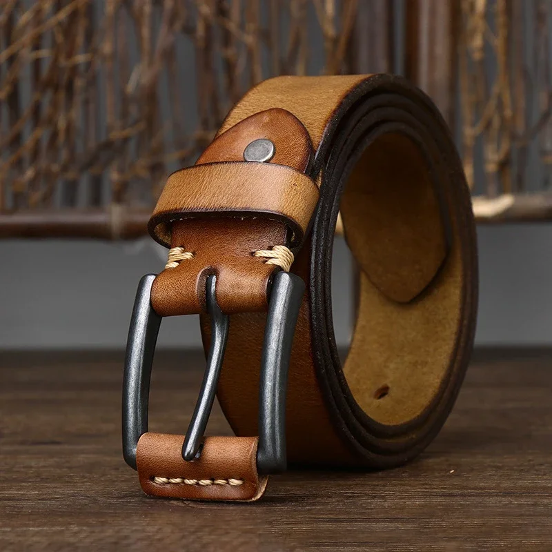 

Natural Genuine Leather Male Belt Quality Material Sturdy Steel Buckle Original Leather Belt For Jeans Vintage Cowhide Belt