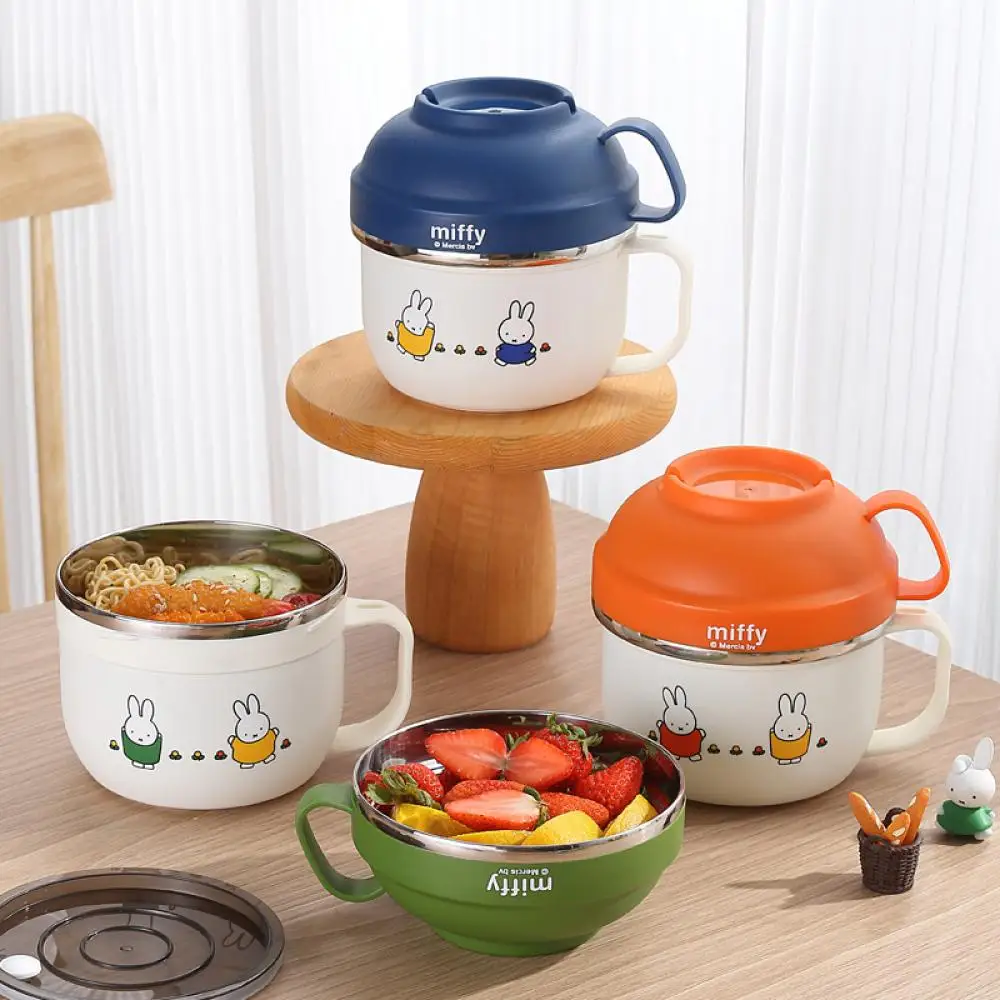 

Милая миска Miffy, аниме, креативная миска из нержавеющей стали Kawaii, простая портативная миска с крышкой, миска для лапши быстрого приготовления, посуда для пикника, подарок