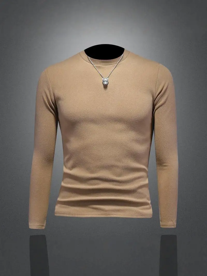 

Мужская футболка с длинным рукавом и круглым вырезом, осенне-зимняя, новая, с флисовой подкладкой, облегающая, цветная, базовый слой, модная, городская.